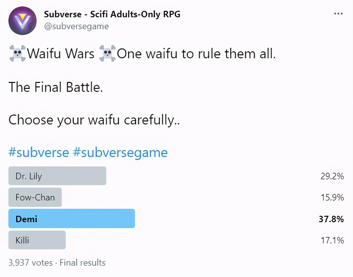 《Subverse》“最爱角色”投票结束 机器人DEMI胜出