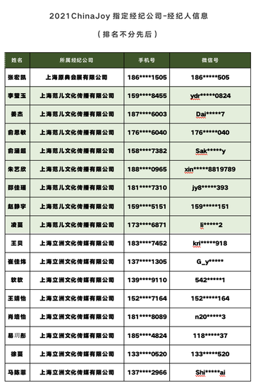 2021ChinaJoy指定经纪公司—声明及经纪人名单公布