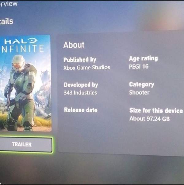 Xbox商店泄露《光环：无限》容量 需97.24GB空间