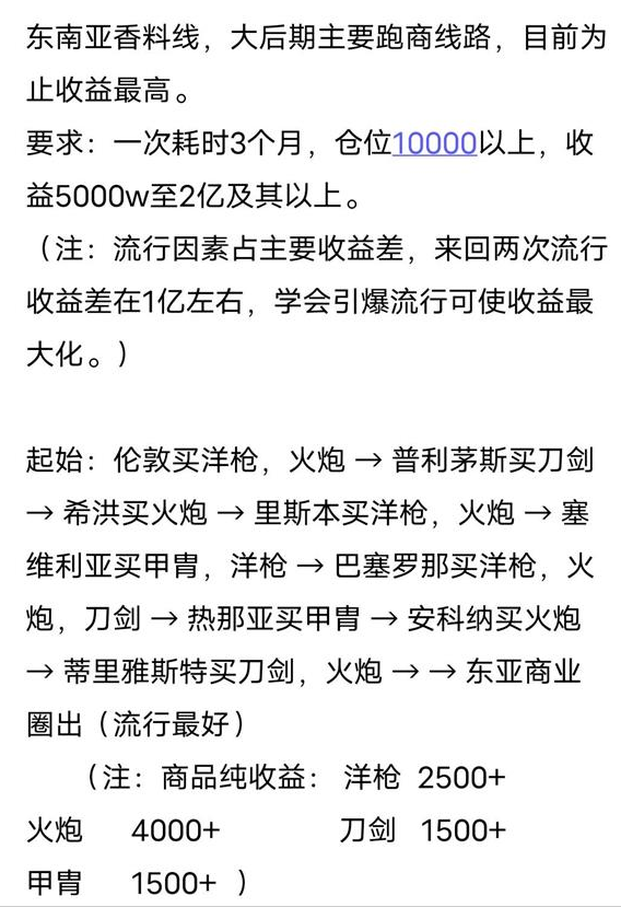 《我是航海家》大后期东南亚香料线跑商攻略