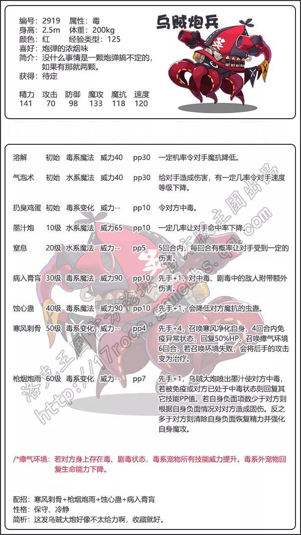 洛克王国乌贼炮兵技能表 洛克王国乌贼炮兵技能表