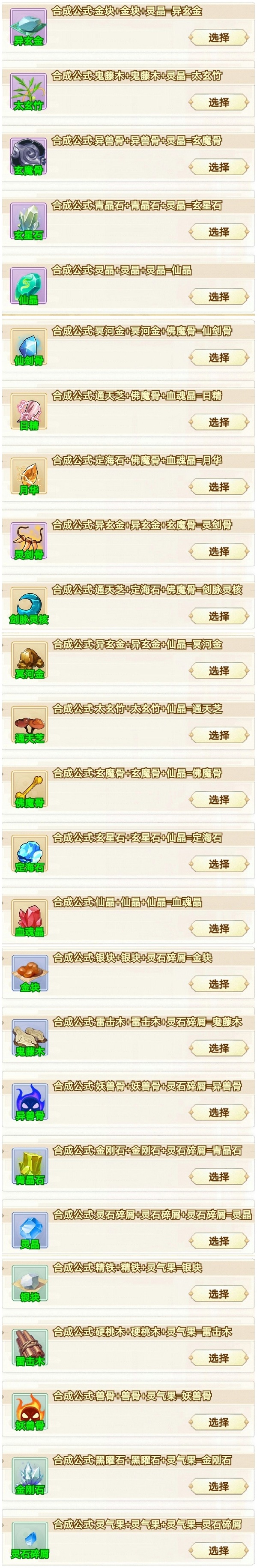 剑仙模拟器材料合成公式大全