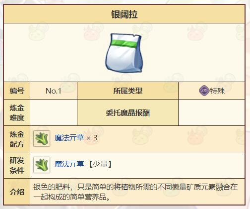诺弗兰物语银阔拉配方