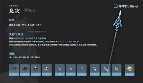 《原神》2.4申鹤专武五星长枪息灾面板属性介绍