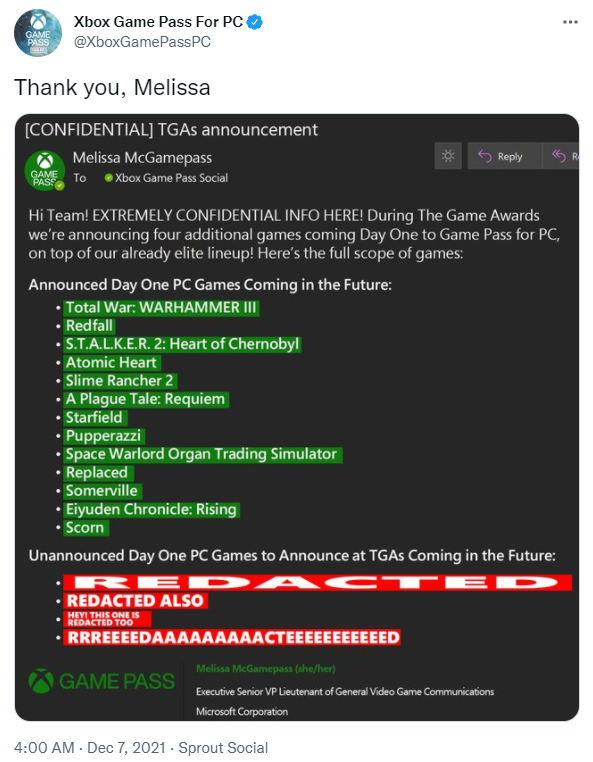 TGA首日PC版XGP新增神秘四作 Xbox虚拟员工邮件通知