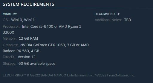 《艾尔登法环》PC最低配置需求曝光 需GTX1060 3GB