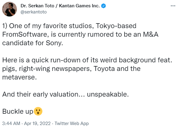 外媒：索尼可能正在准备收购From Software！