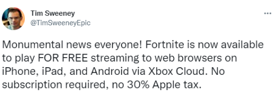 《堡垒之夜》通过Xbox云游戏重登iOS平台 无需苹果税！