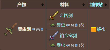 泰拉瑞亚臭虫剑合成公式