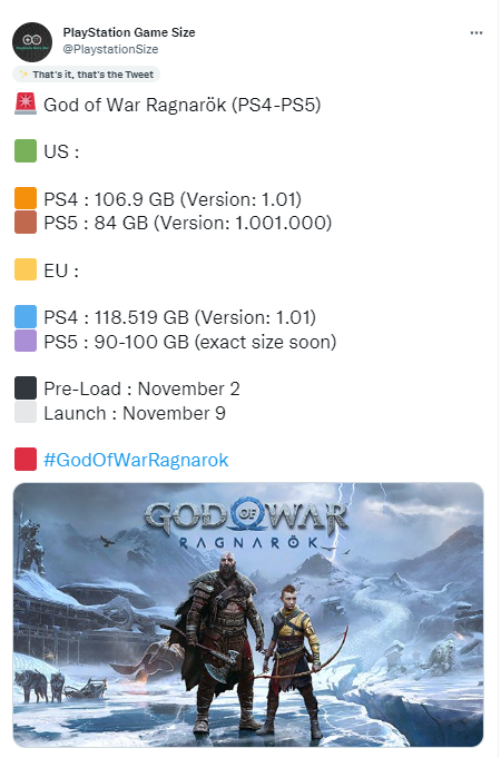 《战神 诸神黄昏》PS5版容量大小曝光 11月2日开启预载