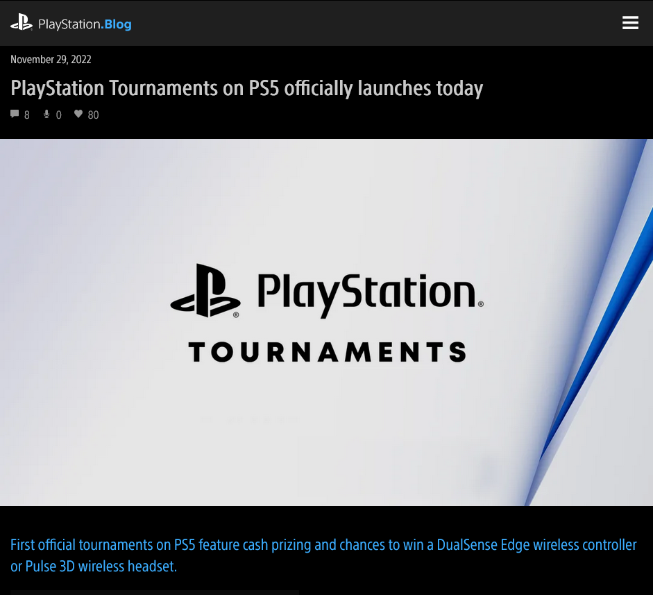 PS5线上比赛功能PlayStation Tournaments竞赛中心现已推出