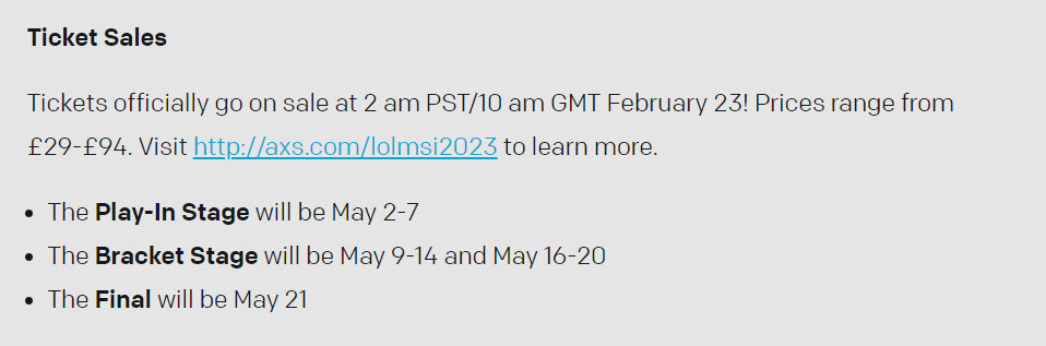 2023 MSI将于5月2日在英国伦敦开赛 每晚10点开赛