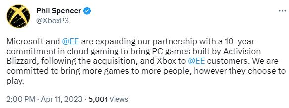 微软和EE达成10年云游戏合作 将Xbox游戏带给更多玩家