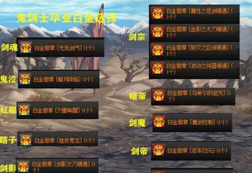 DNF全职业角色毕业白金徽章一览