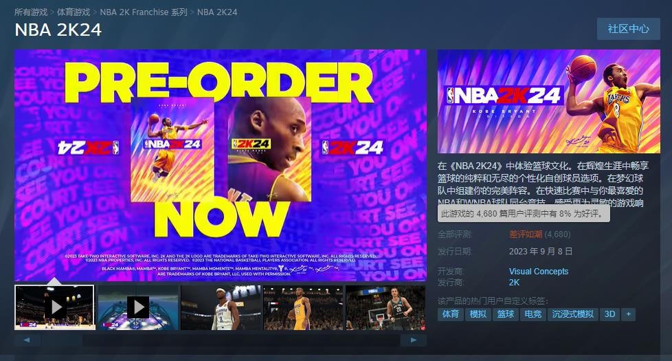 《NBA 2K24》超越《守望先锋2》登顶Steam差评榜！