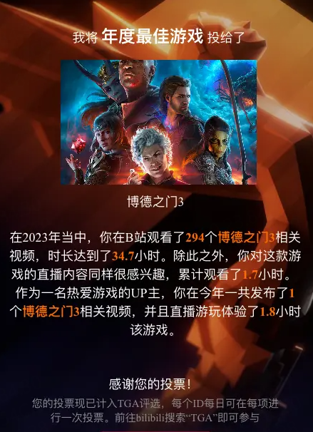B站TGA 2023投票开启！玩家所投票数将计入总数