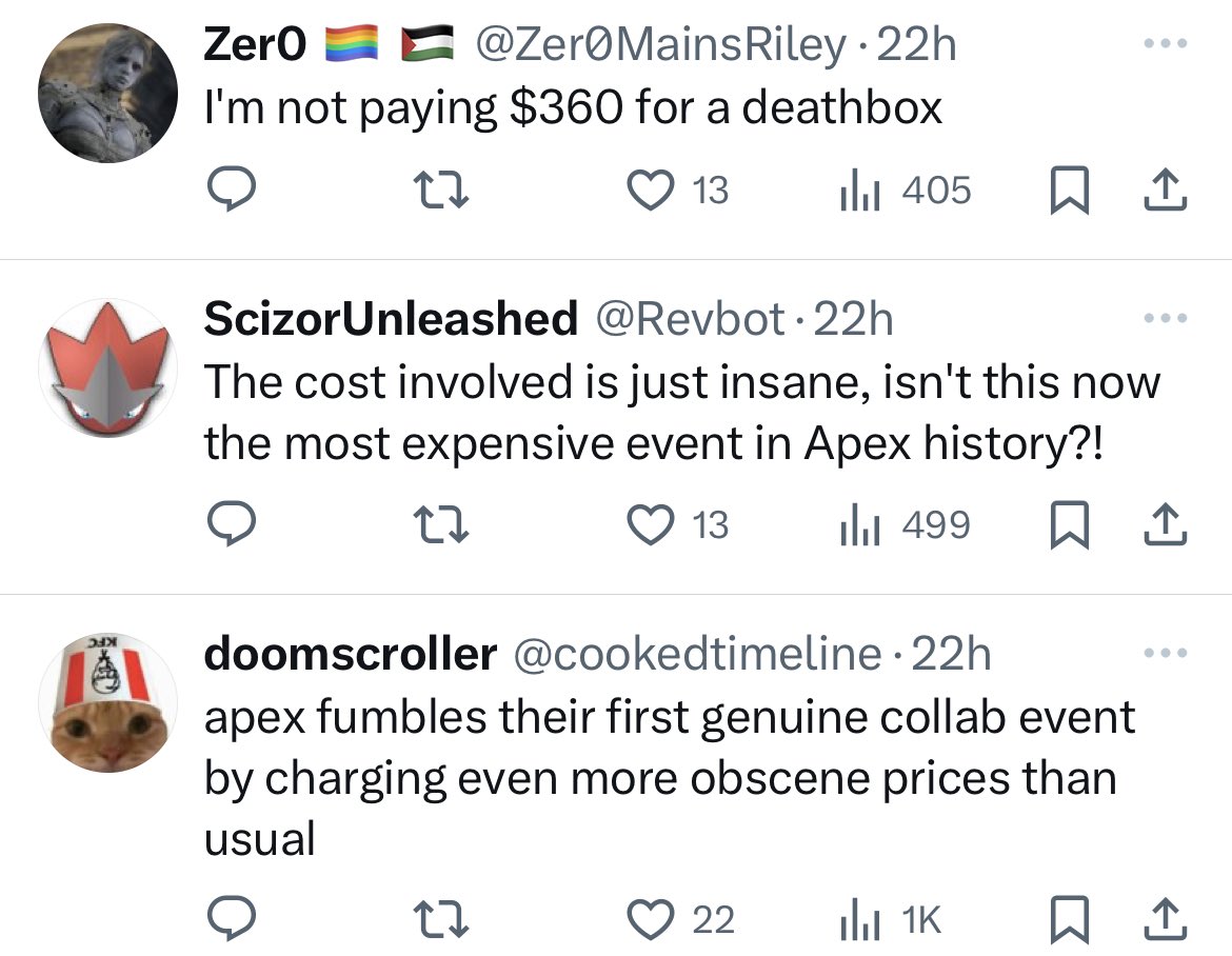 《Apex英雄》和FF7联动物品价格过高 引玩家不满！