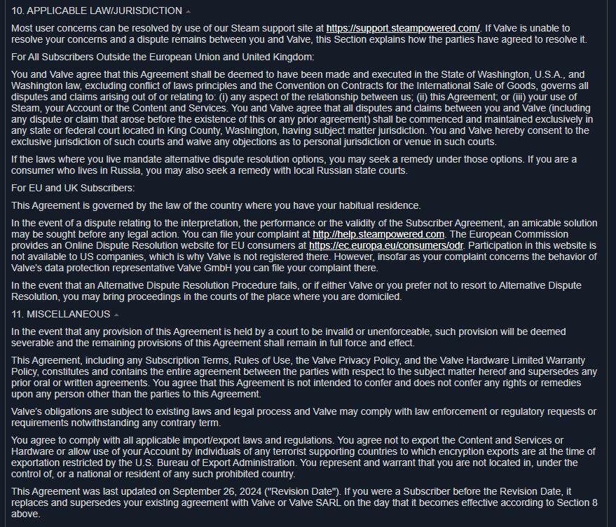 V社更新Steam订户协议 取消通过个人仲裁解决争议的要求