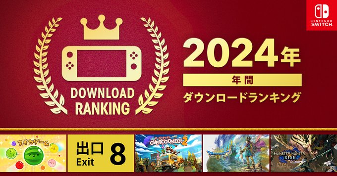 任天堂发布Switch 2024年度下载排行榜 《西瓜游戏》第一